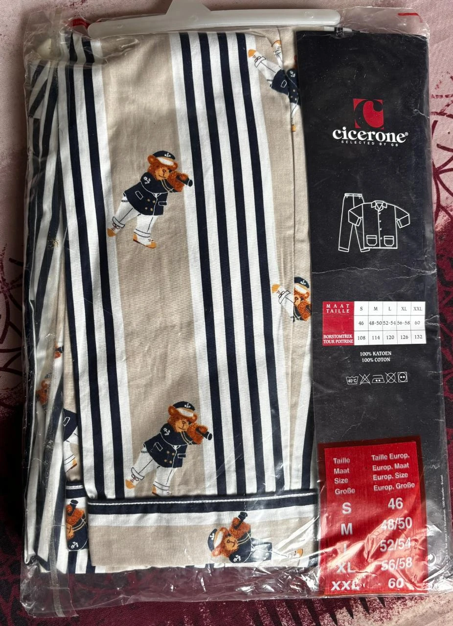 🧸 100% Cotton Striped Pajamas with Bear Motif Boyfriend Cut - Size XL – photo 3